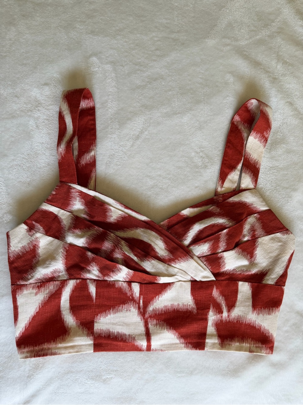 Banana Republic Red and Cream Wrap-Front Crop Top
